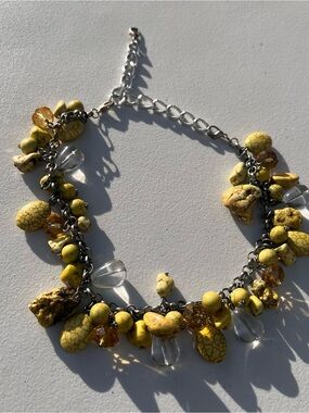 Yellow Bead & Crystal Charm Necklace - Women's Fashion Jewelry